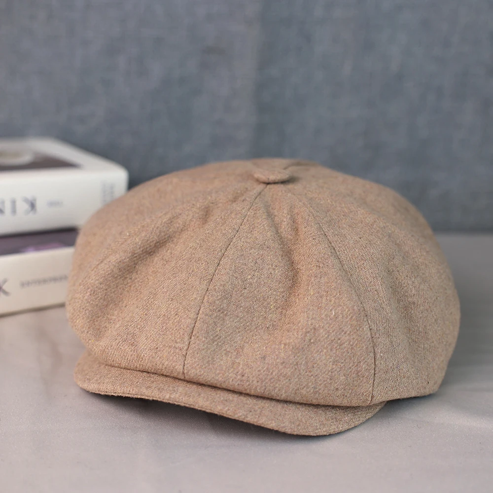 Wool Newsboy Cap Men Grey Beige Solid Color Flat Caps Women Men British Painters Hat Soft Autumn Winter hats Octagonal Cap 018