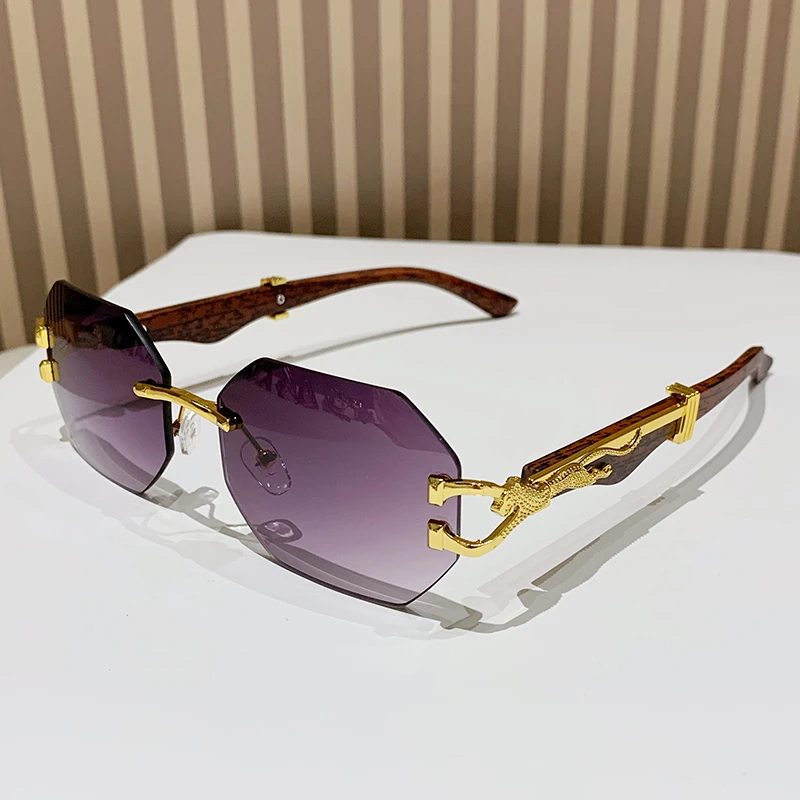 Rimless Square Sunglasses Men With Hexagon Retro Frameless Sun Glasses for Women 2024 Luxury Brand Designer Eyewear UV400 Shades