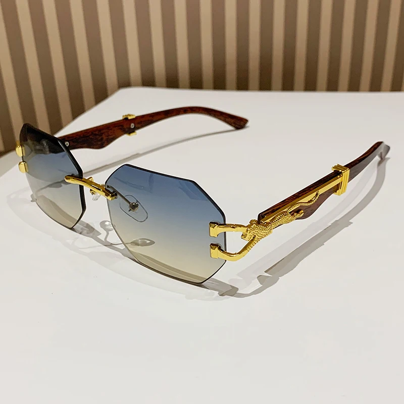 Rimless Square Sunglasses Men With Hexagon Retro Frameless Sun Glasses for Women 2024 Luxury Brand Designer Eyewear UV400 Shades