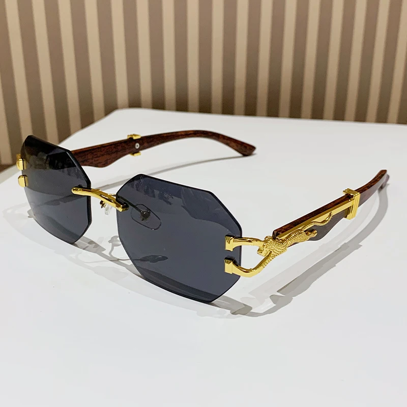 Rimless Square Sunglasses Men With Hexagon Retro Frameless Sun Glasses for Women 2024 Luxury Brand Designer Eyewear UV400 Shades