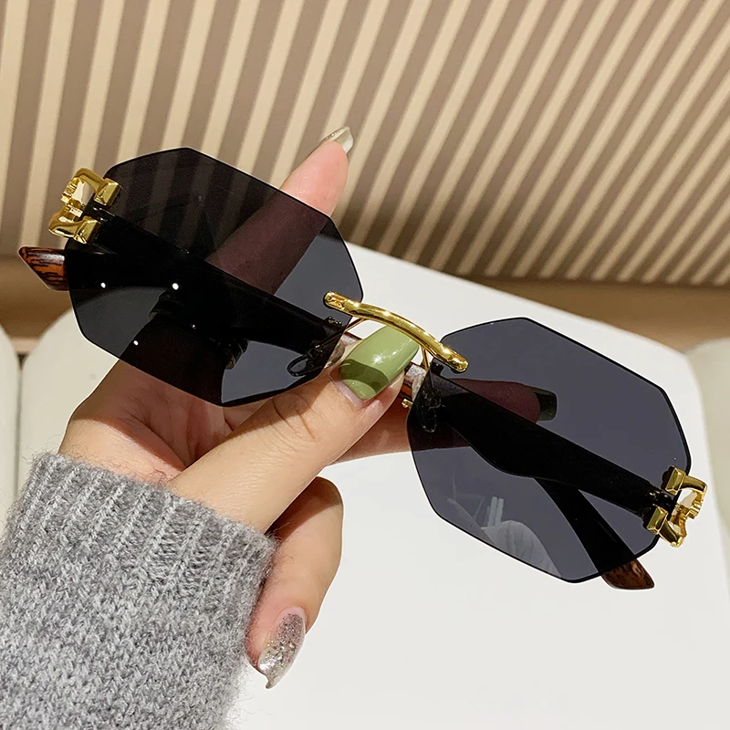 Rimless Square Sunglasses Men With Hexagon Retro Frameless Sun Glasses for Women 2024 Luxury Brand Designer Eyewear UV400 Shades