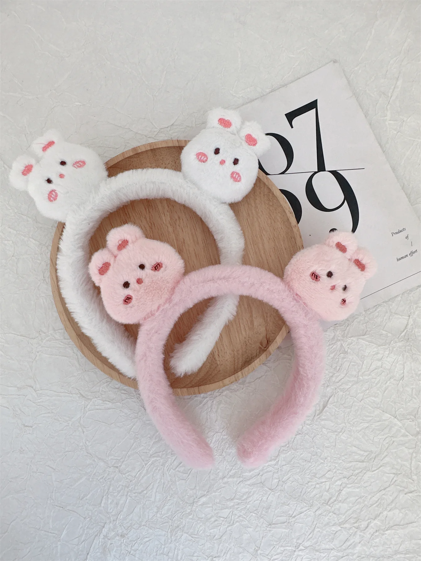 Cute Wool Rabbit Head Headband for Women Ladies Head Wears Princess Girls Lovely Bunny Head Hoop