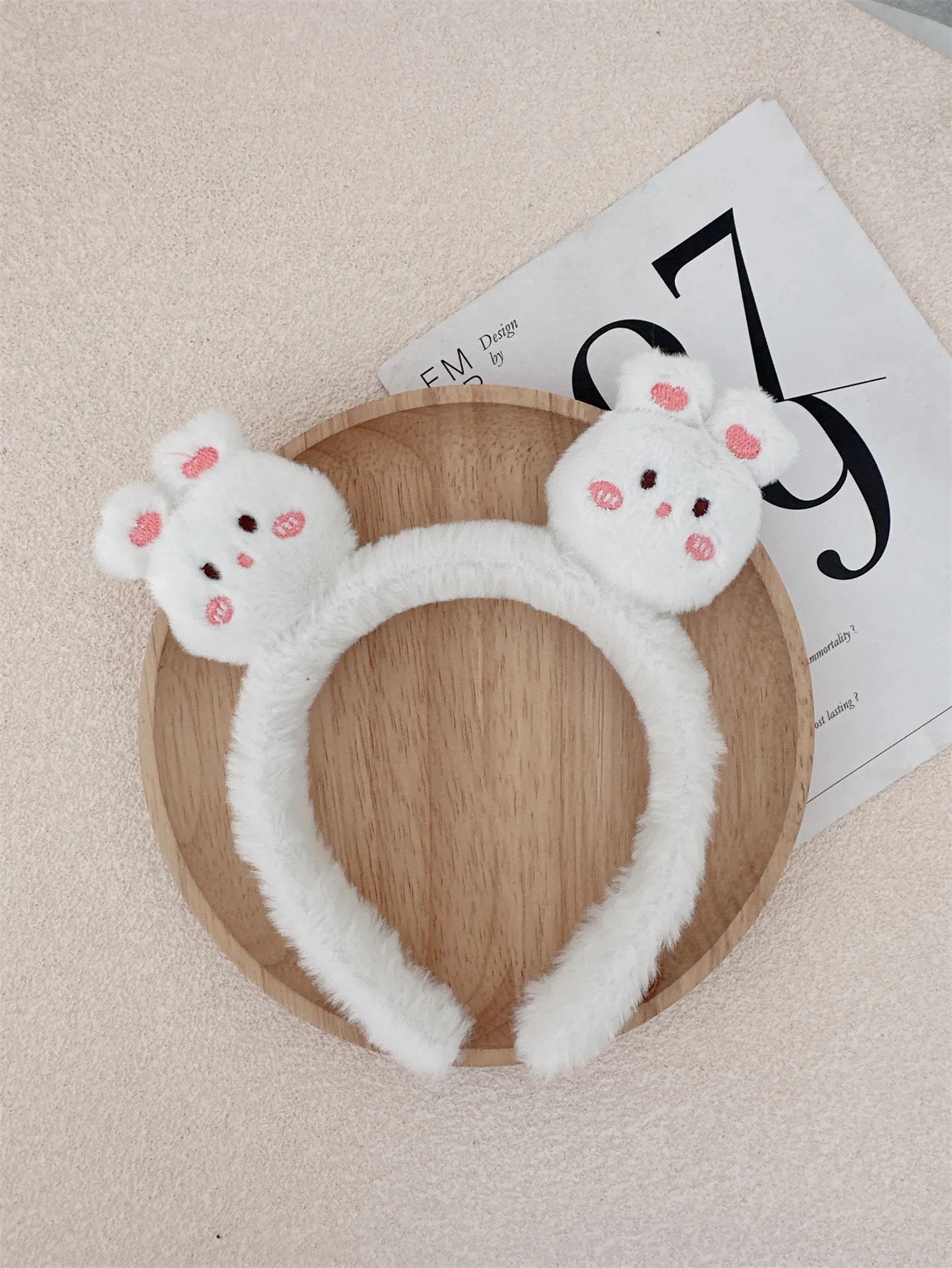 Cute Wool Rabbit Head Headband for Women Ladies Head Wears Princess Girls Lovely Bunny Head Hoop