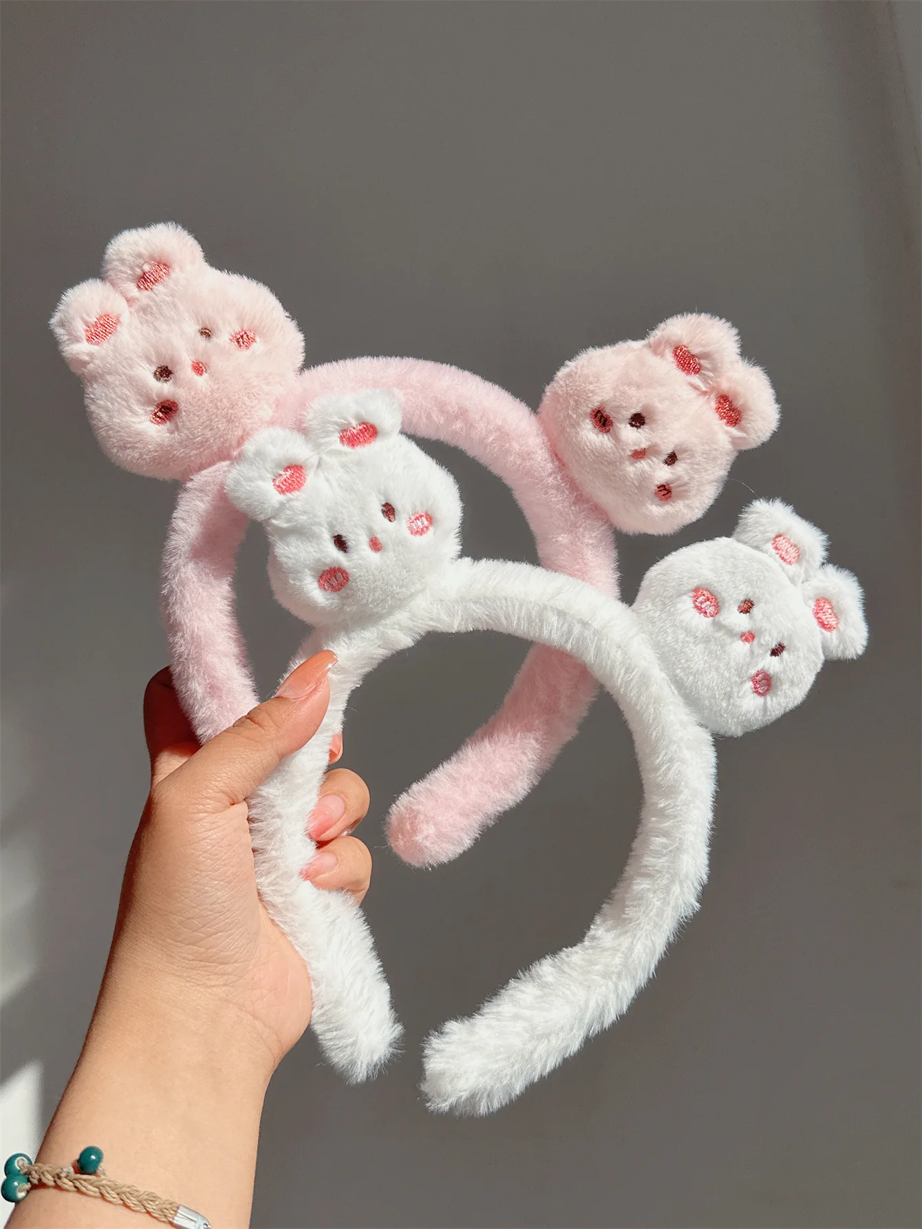 Cute Wool Rabbit Head Headband for Women Ladies Head Wears Princess Girls Lovely Bunny Head Hoop