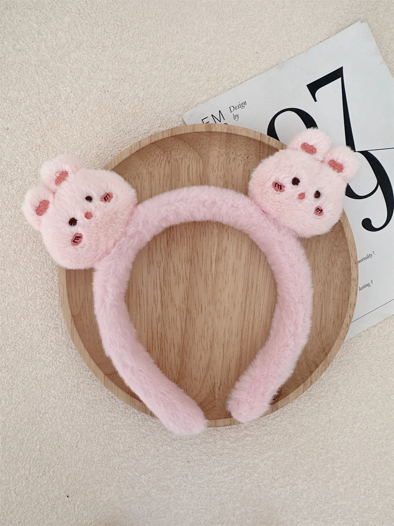 Cute Wool Rabbit Head Headband for Women Ladies Head Wears Princess Girls Lovely Bunny Head Hoop