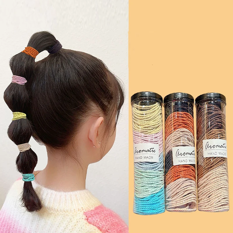 100PCS Candy Color Soft Kids Elastic Hair Ties No Hurt Hair Girls Small Ponytail Hair Bands Children Hair Accessories