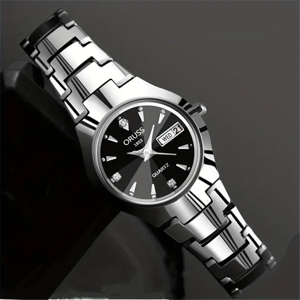 2pcs Couples Dial Cutting Quartz Watch Business Fashion Analog Calendar Wrist Watch Valentines Gift For Men Women Date Watch