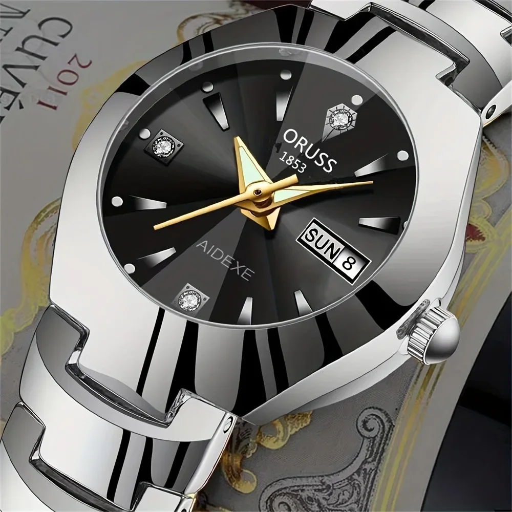 2pcs Couples Dial Cutting Quartz Watch Business Fashion Analog Calendar Wrist Watch Valentines Gift For Men Women Date Watch
