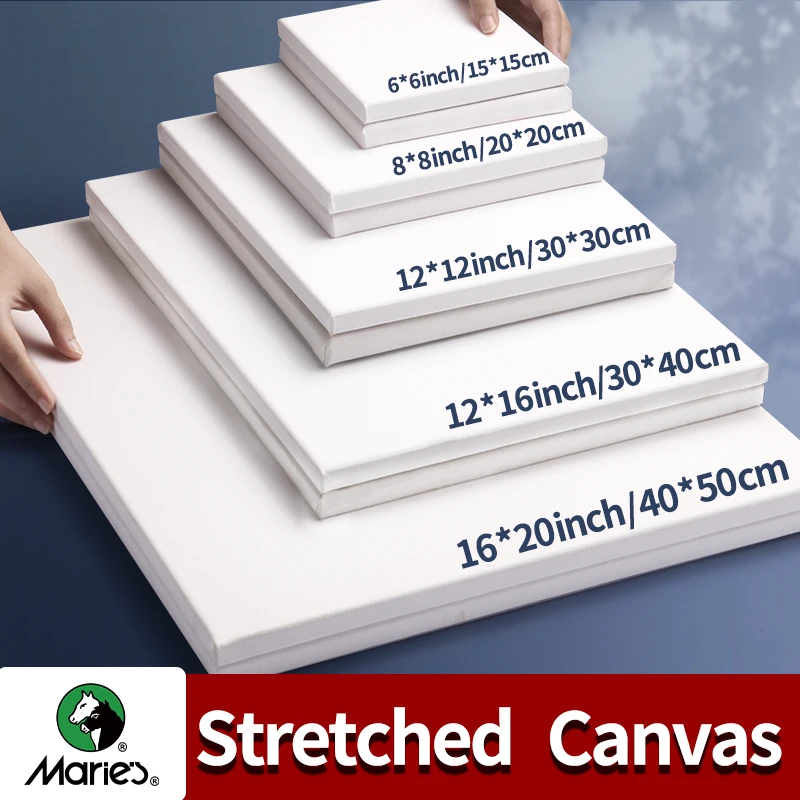 Marie's 3 Pack Stretched Canvas with 6x6", 8x8", 12x12", 12x16" and 16x20", 100% Cotton Primed White Rectangular Wooden Framed