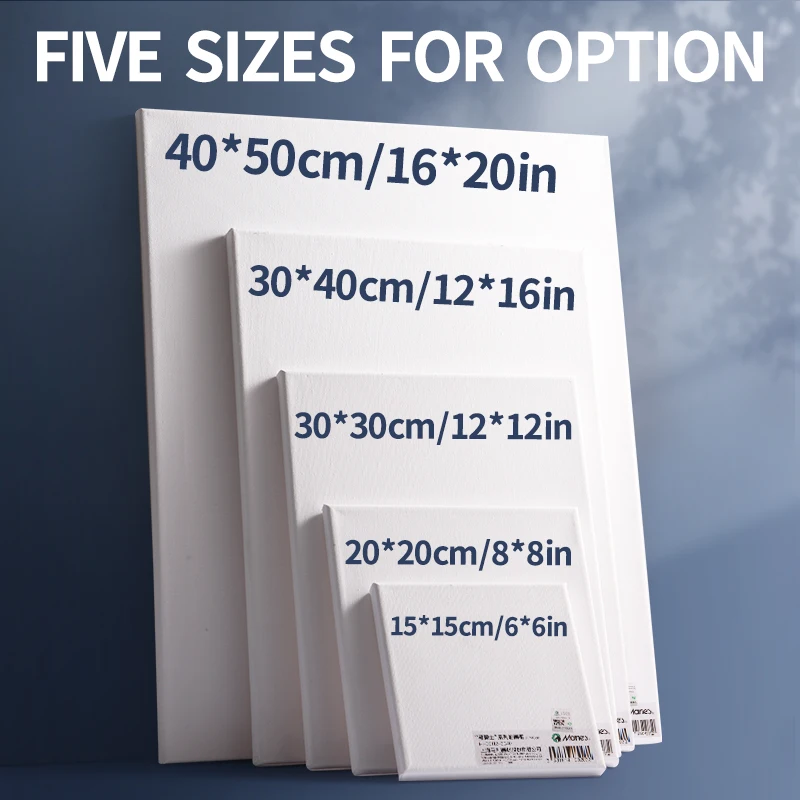 Marie's 3 Pack Stretched Canvas with 6x6", 8x8", 12x12", 12x16" and 16x20", 100% Cotton Primed White Rectangular Wooden Framed