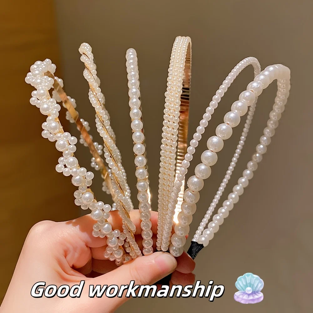 5 Pieces of Girls' Princess Hair Accessories, Children's Imitation Pearl Hairbands, Birthday Hairpins, Baby Flower Girl Headbands