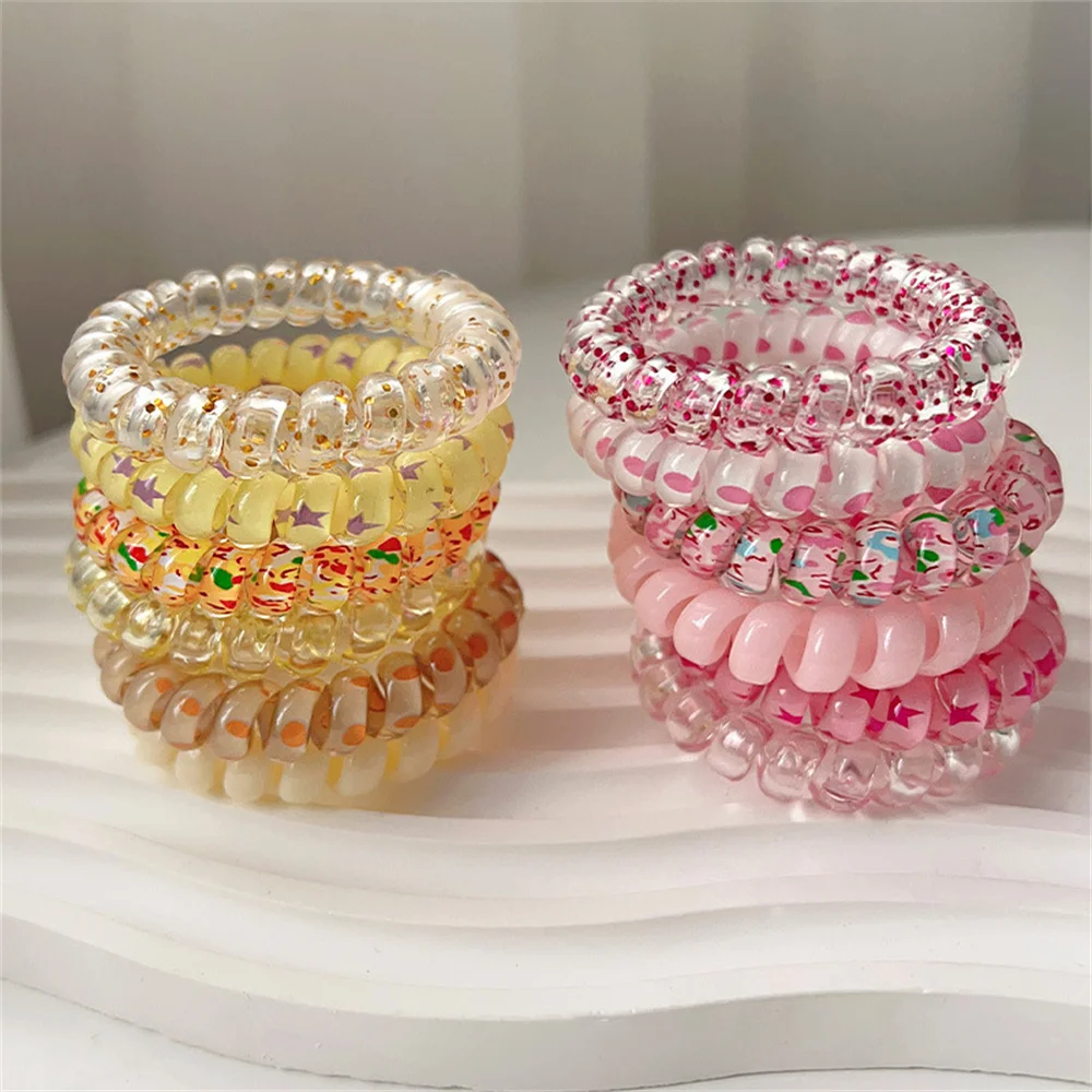 6pcs Sweet Cute Colorful Spiral Hair Ties Resin Jelly Coil Hair Rings Elastic Women Girls Ponytail Holders Hair Accessories