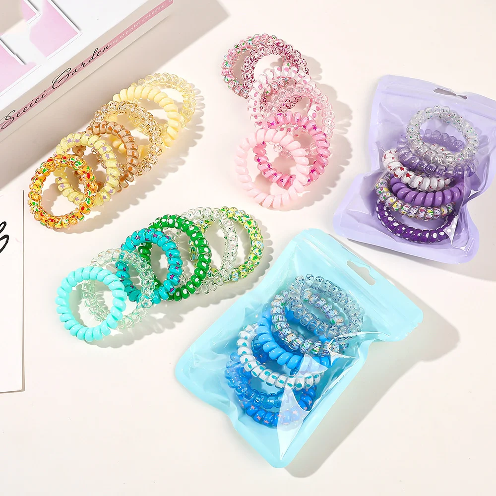 6pcs Sweet Cute Colorful Spiral Hair Ties Resin Jelly Coil Hair Rings Elastic Women Girls Ponytail Holders Hair Accessories