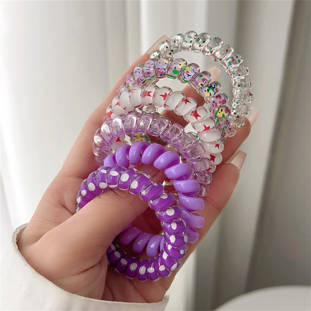 6pcs Sweet Cute Colorful Spiral Hair Ties Resin Jelly Coil Hair Rings Elastic Women Girls Ponytail Holders Hair Accessories