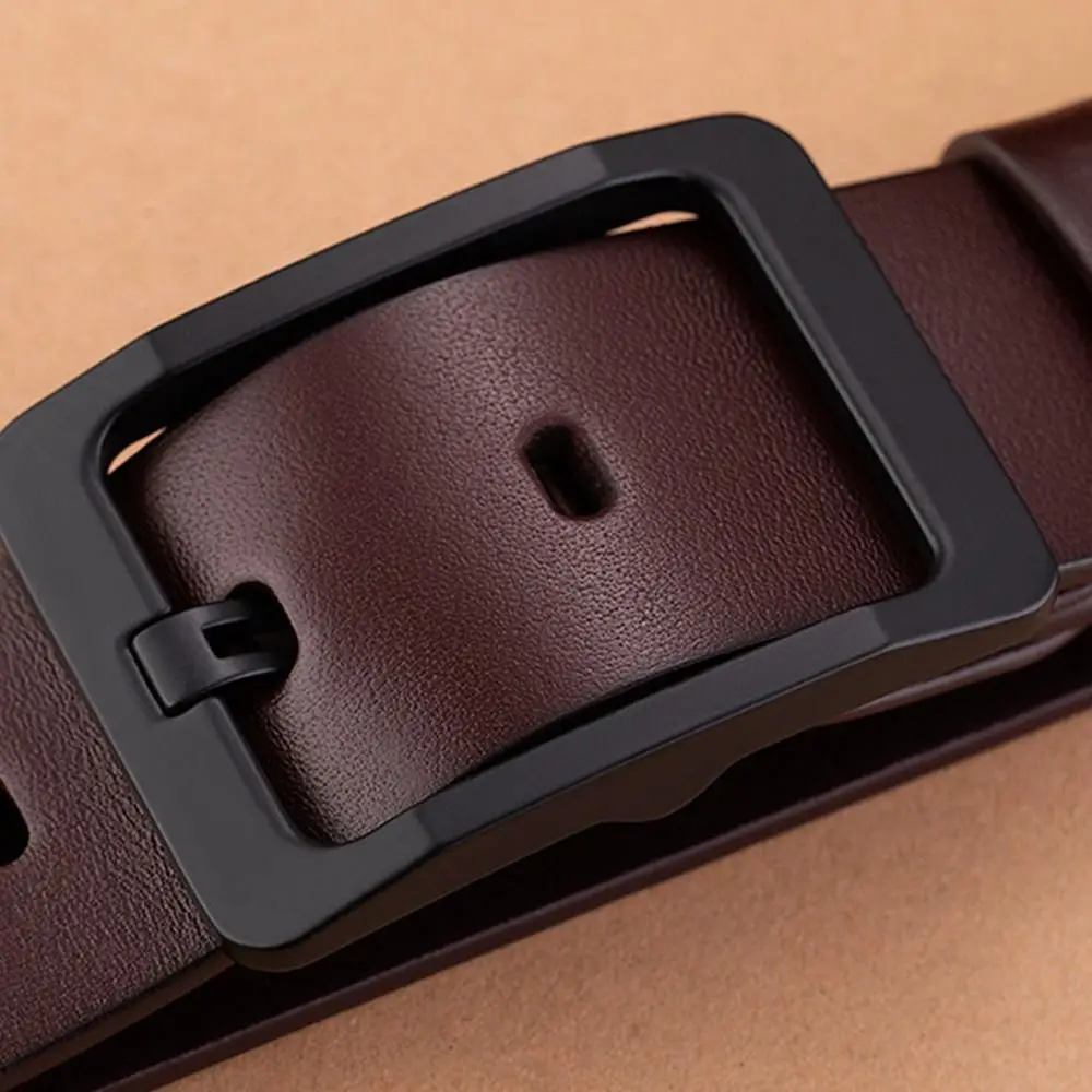 Man Retro Leather Belt Pin Buckle Jeans Black Belt Business Casual Luxury Brand Vintage Strap Waistband