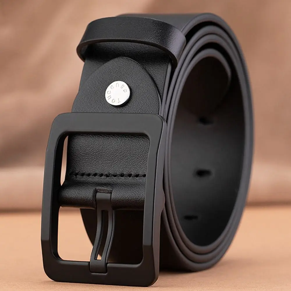 Man Retro Leather Belt Pin Buckle Jeans Black Belt Business Casual Luxury Brand Vintage Strap Waistband