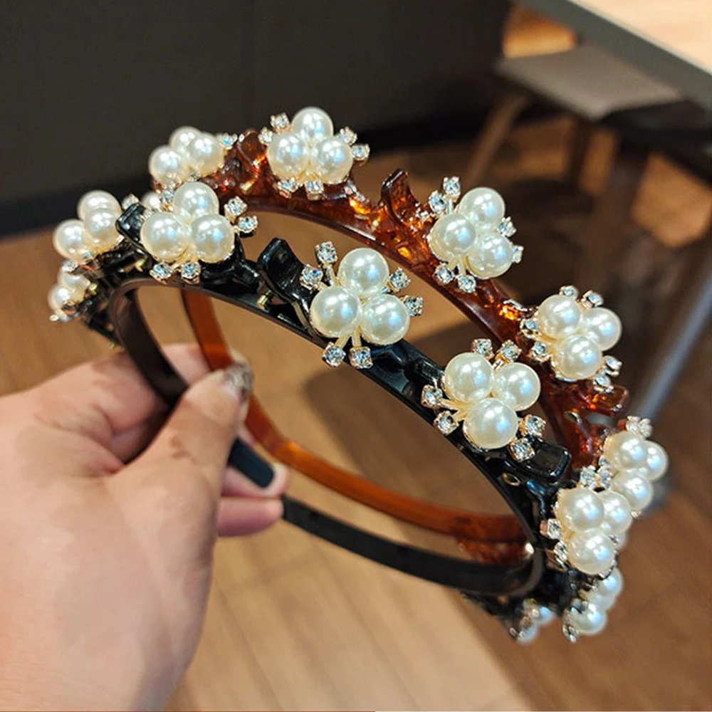 Double Layer Bands Clip Hairbands Fashion Plastic Braided Headband Punk New Knitting Womens Headwear Hair Accessories Pearl