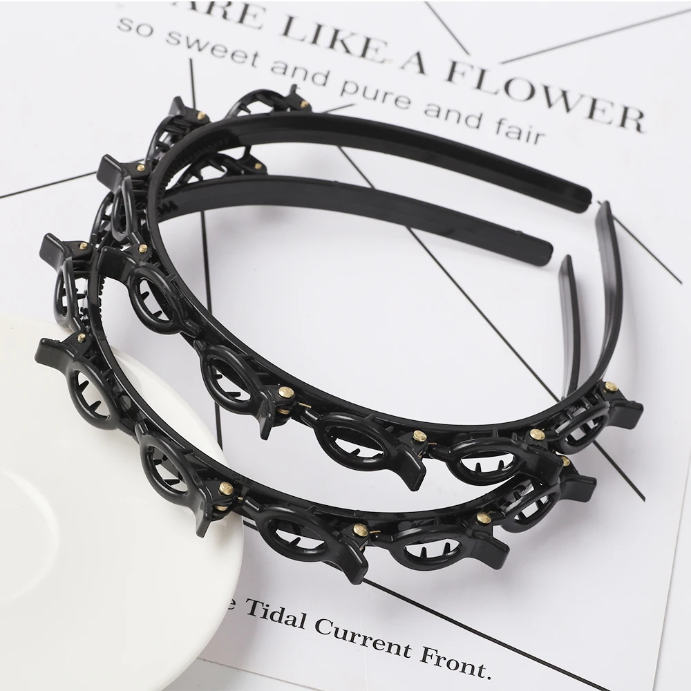 Double Layer Bands Clip Hairbands Fashion Plastic Braided Headband Punk New Knitting Womens Headwear Hair Accessories Pearl