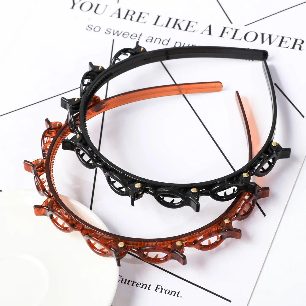 Double Layer Bands Clip Hairbands Fashion Plastic Braided Headband Punk New Knitting Womens Headwear Hair Accessories Pearl