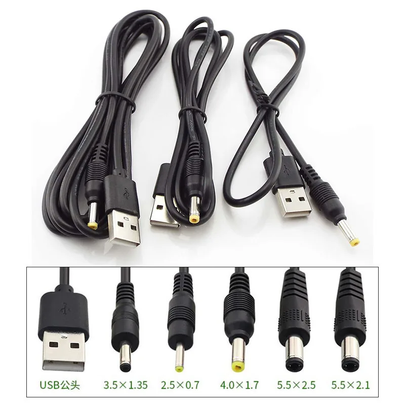 0.5M 2M 5V USB type A Male to DC 3.5 1.35 4.0 1.7 5.5 2.1 5.5 2.5mm male plug extension power cord supply Jack cable connector
