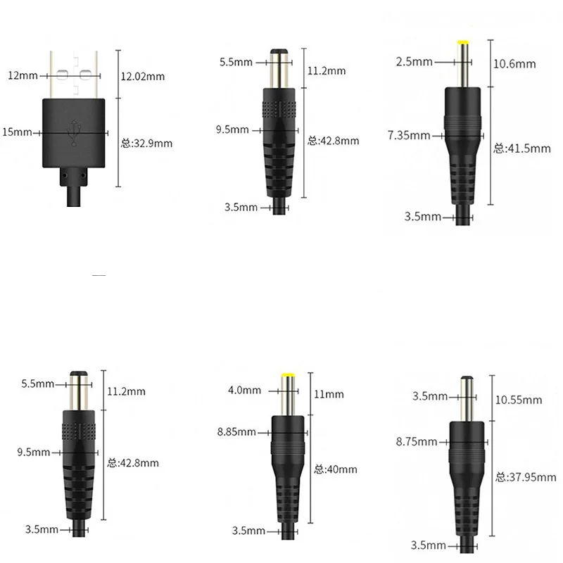 0.5M 2M 5V USB type A Male to DC 3.5 1.35 4.0 1.7 5.5 2.1 5.5 2.5mm male plug extension power cord supply Jack cable connector