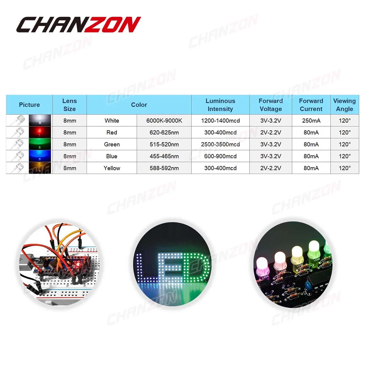 50Pcs 8mm LED Diode Straw Hat 0.75W 0.2W 0.25W White Red Green Blue Yellow 2V 3V 20mA DIP F8 DIY PCB Emitting Light Lamp Bulb