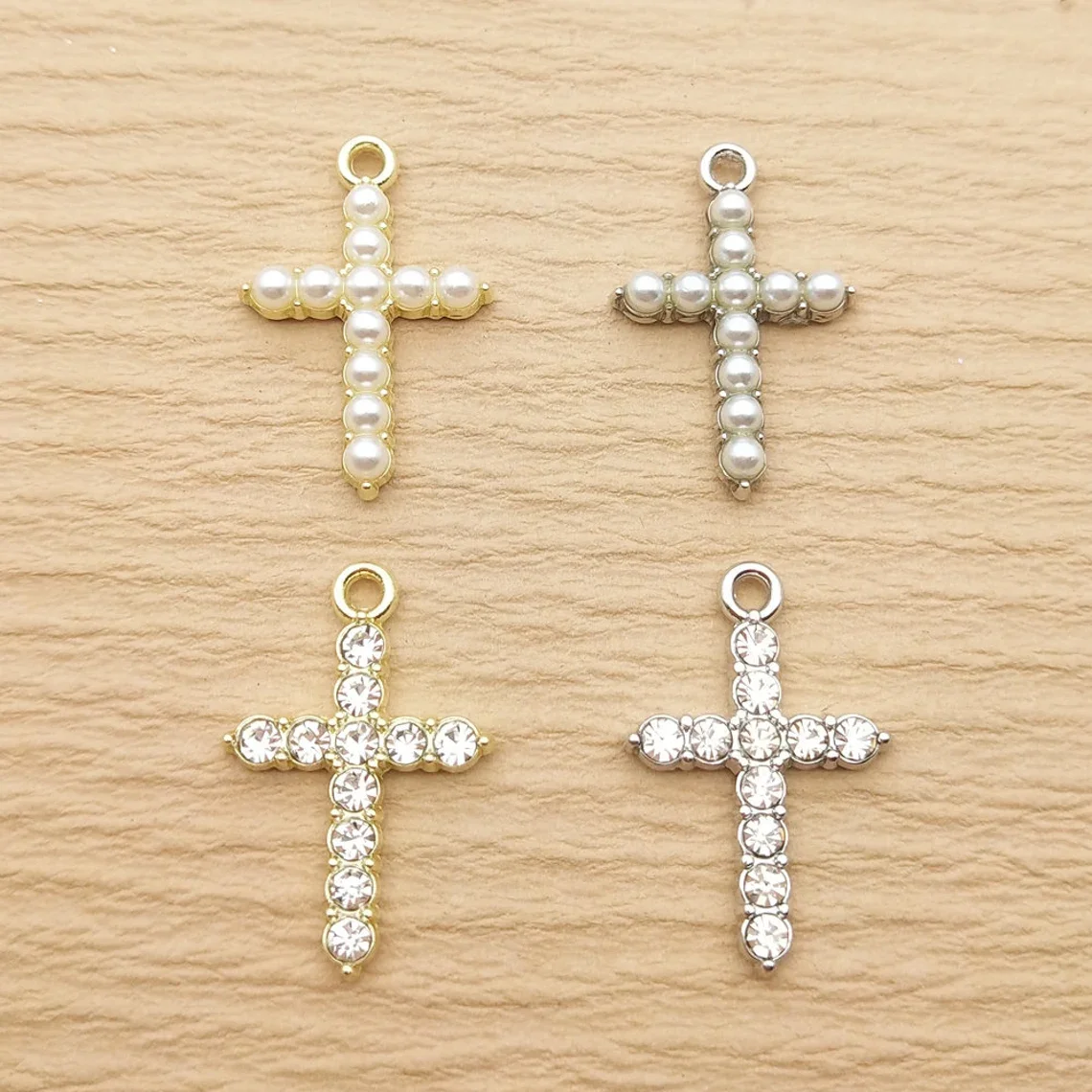 10pcs Pearl Crystal Cross Charm for Jewelry Making Necklace Bracelet Earring Pendant Diy Accessories Zinc Alloy
