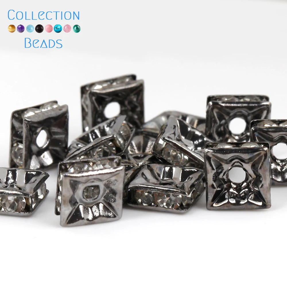 Gold Color Silver Color Square Rhinestone Rondelles Crystal Spacer Beads For Jewelry Making DIY Bracelet Necklace Accessories