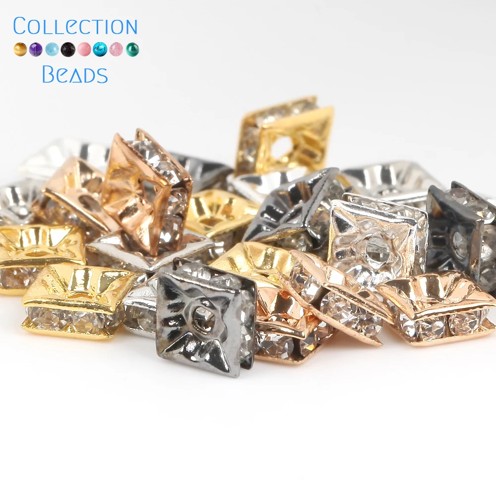 Gold Color Silver Color Square Rhinestone Rondelles Crystal Spacer Beads For Jewelry Making DIY Bracelet Necklace Accessories
