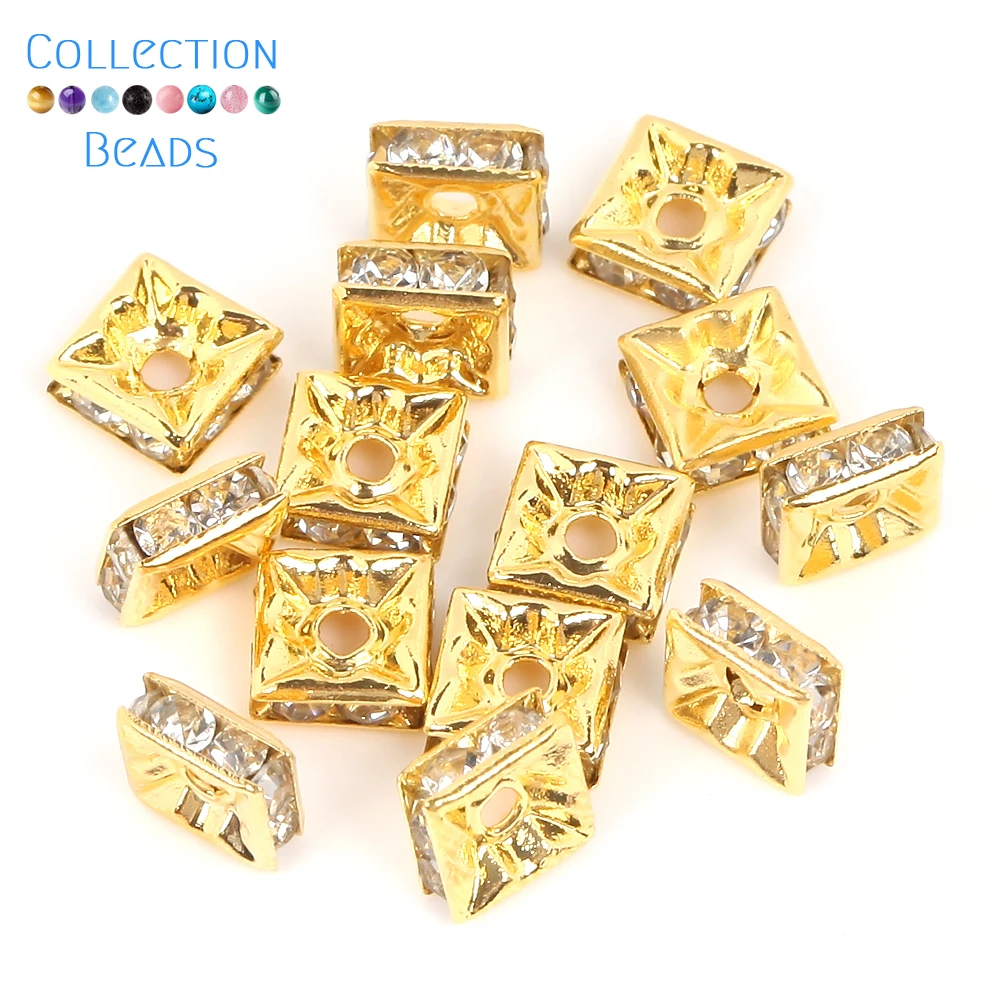 Gold Color Silver Color Square Rhinestone Rondelles Crystal Spacer Beads For Jewelry Making DIY Bracelet Necklace Accessories