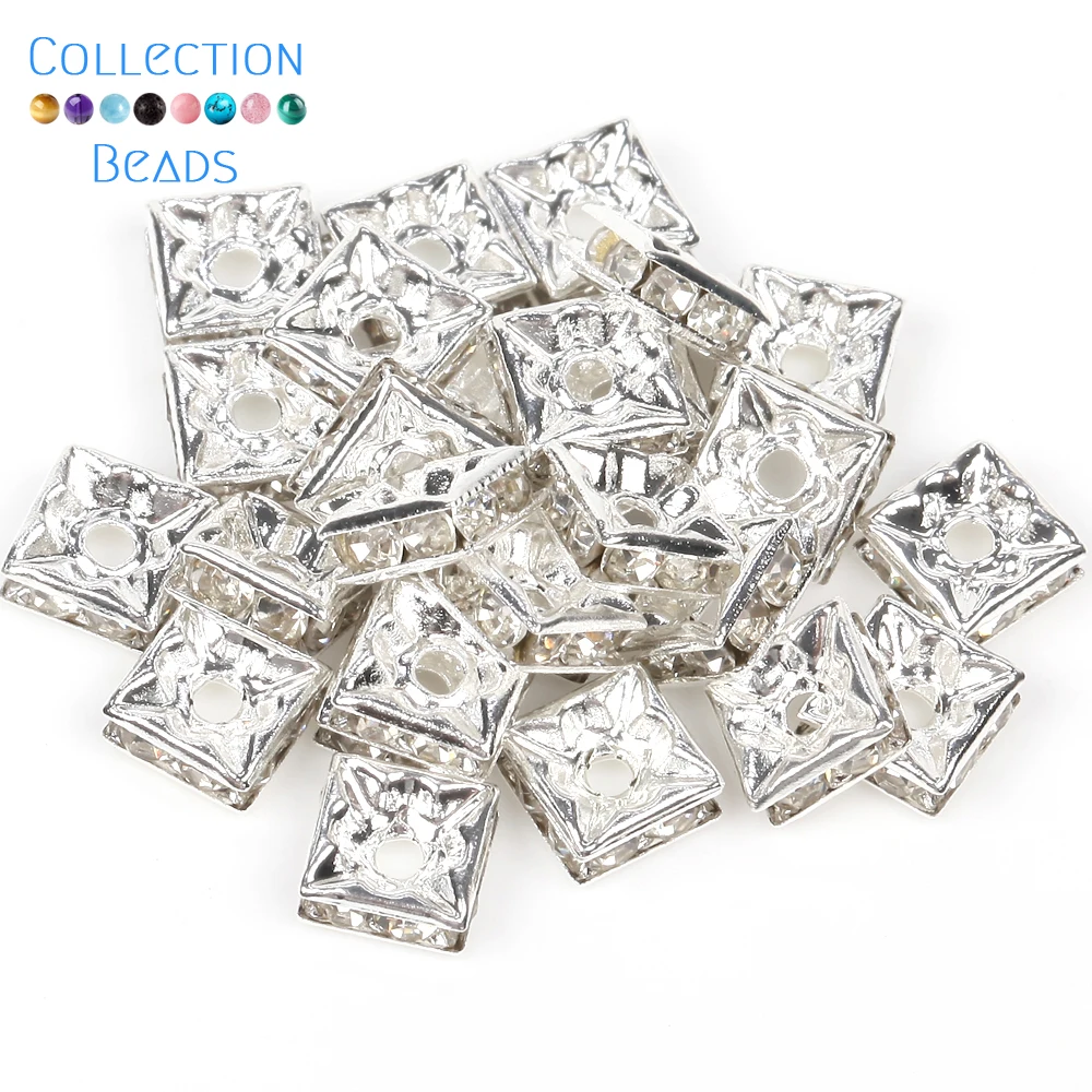 Gold Color Silver Color Square Rhinestone Rondelles Crystal Spacer Beads For Jewelry Making DIY Bracelet Necklace Accessories