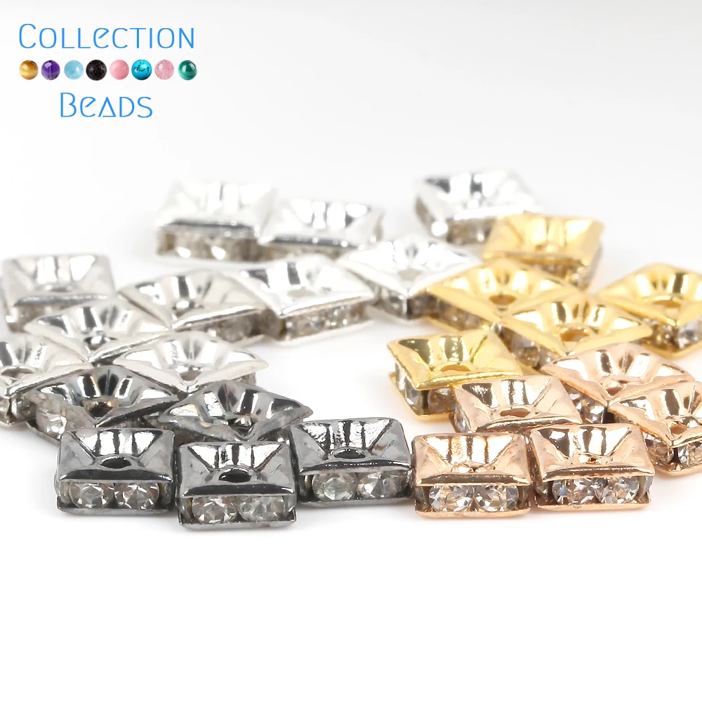 Gold Color Silver Color Square Rhinestone Rondelles Crystal Spacer Beads For Jewelry Making DIY Bracelet Necklace Accessories