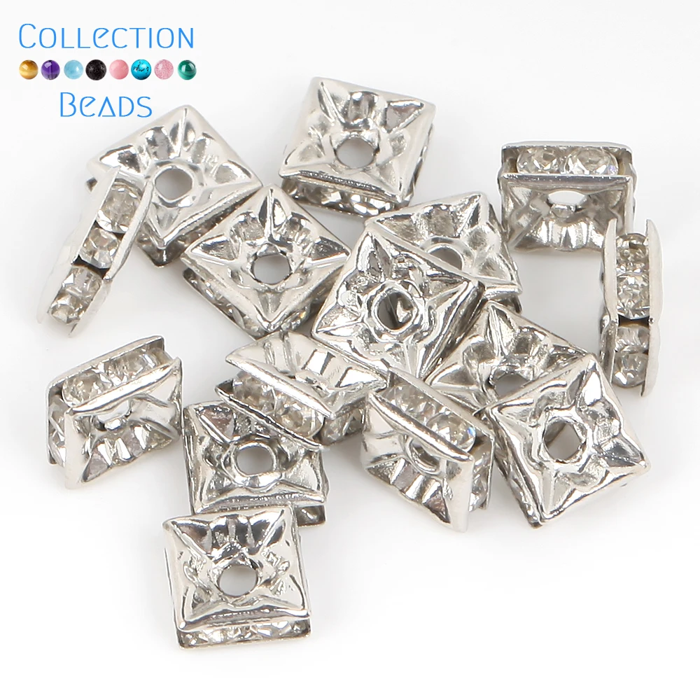 Gold Color Silver Color Square Rhinestone Rondelles Crystal Spacer Beads For Jewelry Making DIY Bracelet Necklace Accessories
