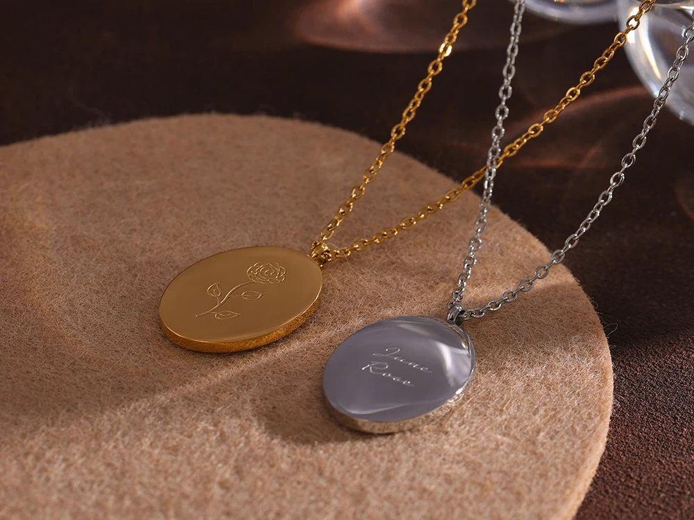 Yhpup 316 Stainless Steel 12 Month Birth Flower Floral Pendant Necklace Mother Sister Giff PVD Collar Golden Necklace Waterproof