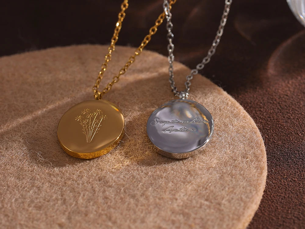 Yhpup 316 Stainless Steel 12 Month Birth Flower Floral Pendant Necklace Mother Sister Giff PVD Collar Golden Necklace Waterproof