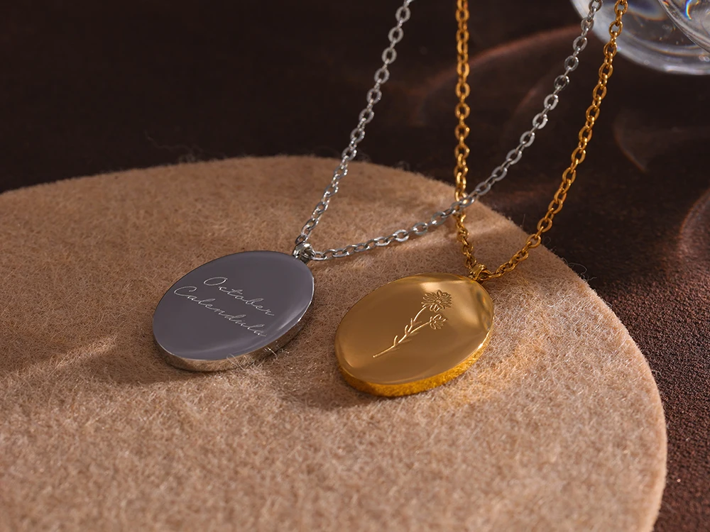 Yhpup 316 Stainless Steel 12 Month Birth Flower Floral Pendant Necklace Mother Sister Giff PVD Collar Golden Necklace Waterproof