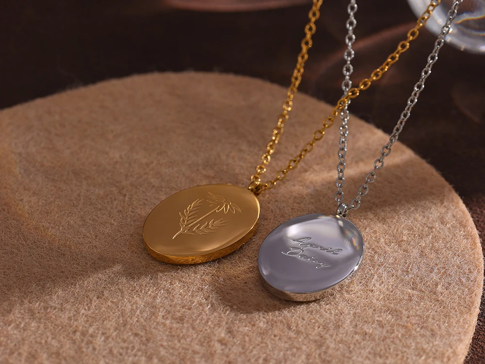Yhpup 316 Stainless Steel 12 Month Birth Flower Floral Pendant Necklace Mother Sister Giff PVD Collar Golden Necklace Waterproof