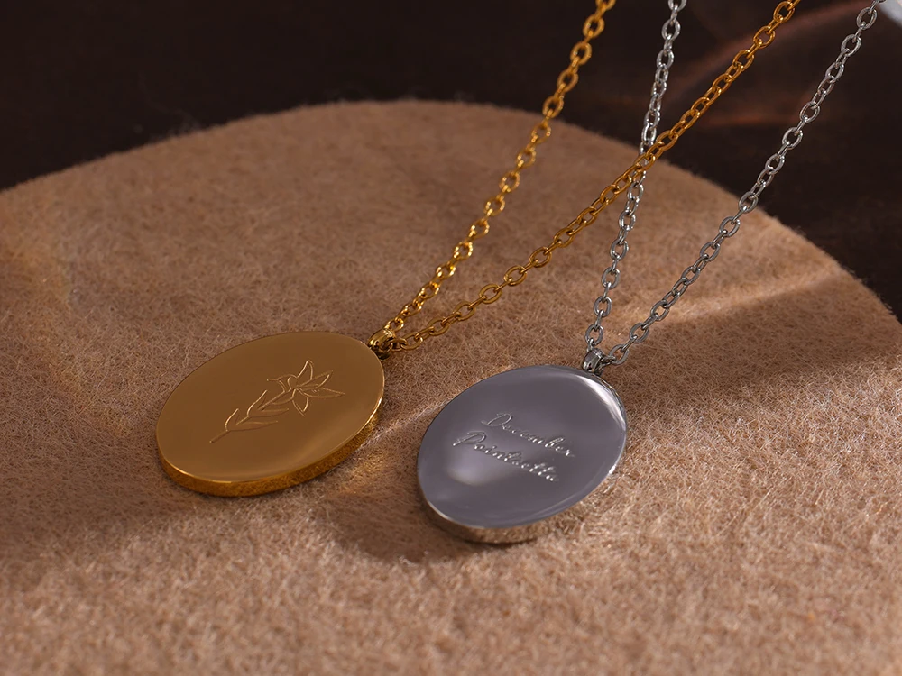 Yhpup 316 Stainless Steel 12 Month Birth Flower Floral Pendant Necklace Mother Sister Giff PVD Collar Golden Necklace Waterproof