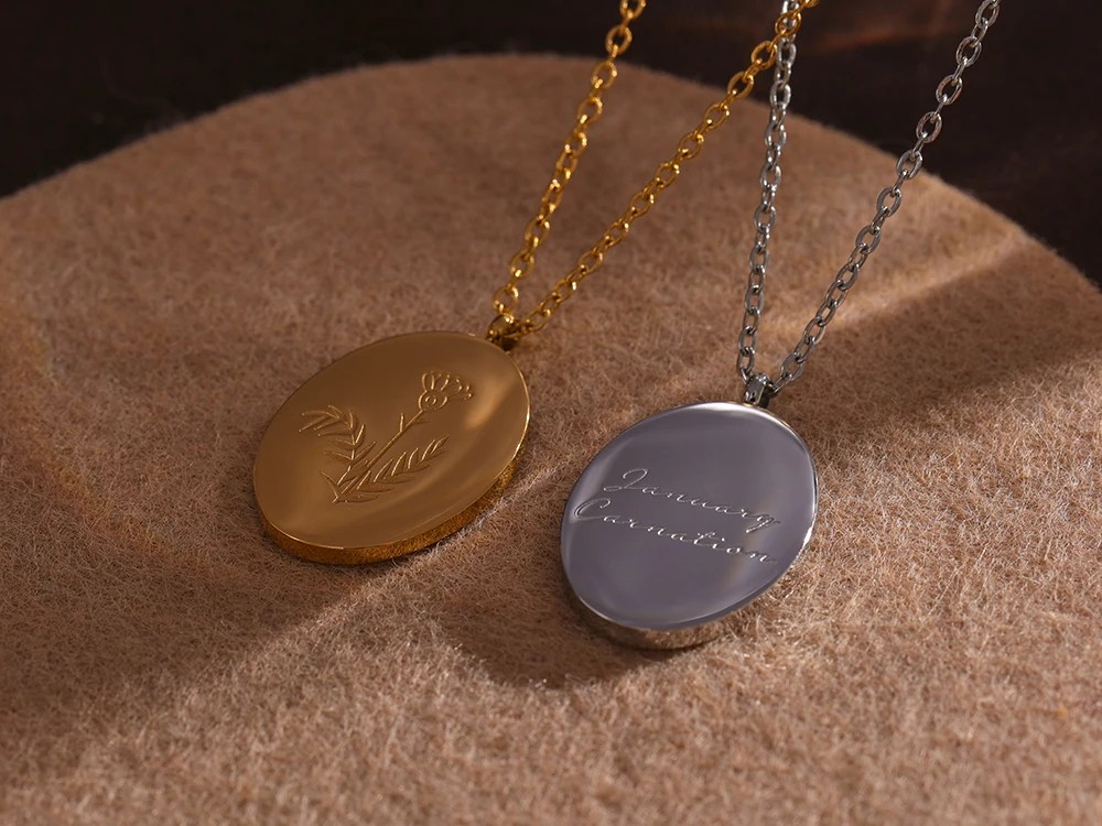 Yhpup 316 Stainless Steel 12 Month Birth Flower Floral Pendant Necklace Mother Sister Giff PVD Collar Golden Necklace Waterproof