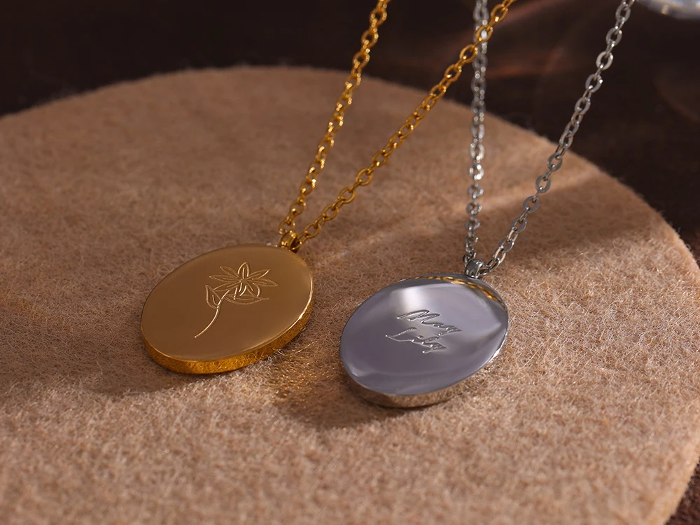 Yhpup 316 Stainless Steel 12 Month Birth Flower Floral Pendant Necklace Mother Sister Giff PVD Collar Golden Necklace Waterproof