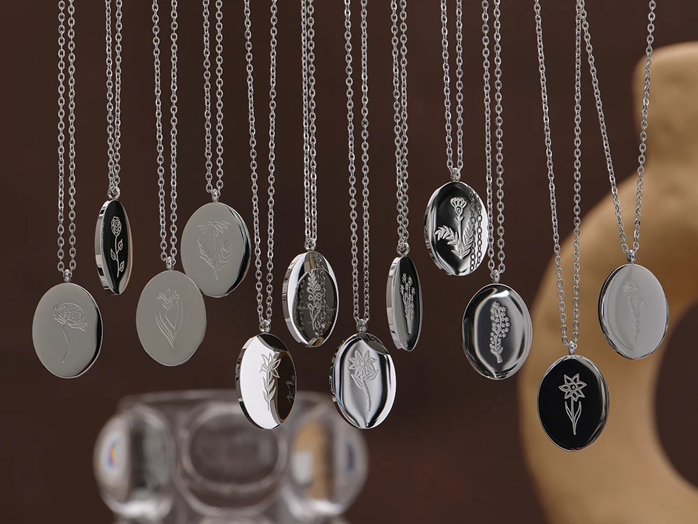 Yhpup 316 Stainless Steel 12 Month Birth Flower Floral Pendant Necklace Mother Sister Giff PVD Collar Golden Necklace Waterproof