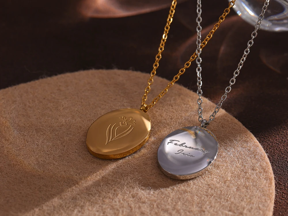 Yhpup 316 Stainless Steel 12 Month Birth Flower Floral Pendant Necklace Mother Sister Giff PVD Collar Golden Necklace Waterproof
