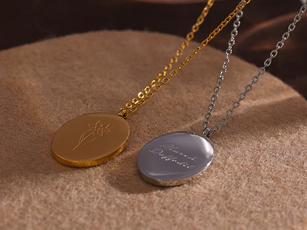 Yhpup 316 Stainless Steel 12 Month Birth Flower Floral Pendant Necklace Mother Sister Giff PVD Collar Golden Necklace Waterproof