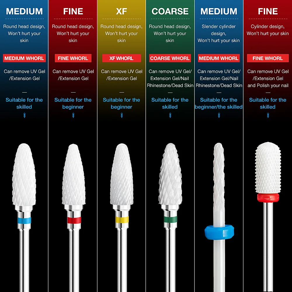 LadyMisty Ceramic Carbide Nail Drill Bit Nail Cutter Rotate Burr Milling Bits Electric Drill Machine For Manicure Pedicure Tools