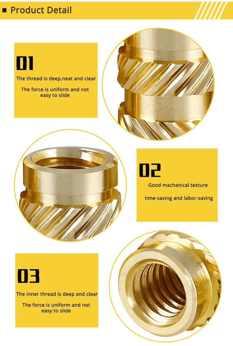 M2 M2.5 M3 M4 M5 M6 M8 Brass Hot Melt Insert Knurled Nut Thread Heat Molding Double Twill Injection Embedment Nut For 3D Printer