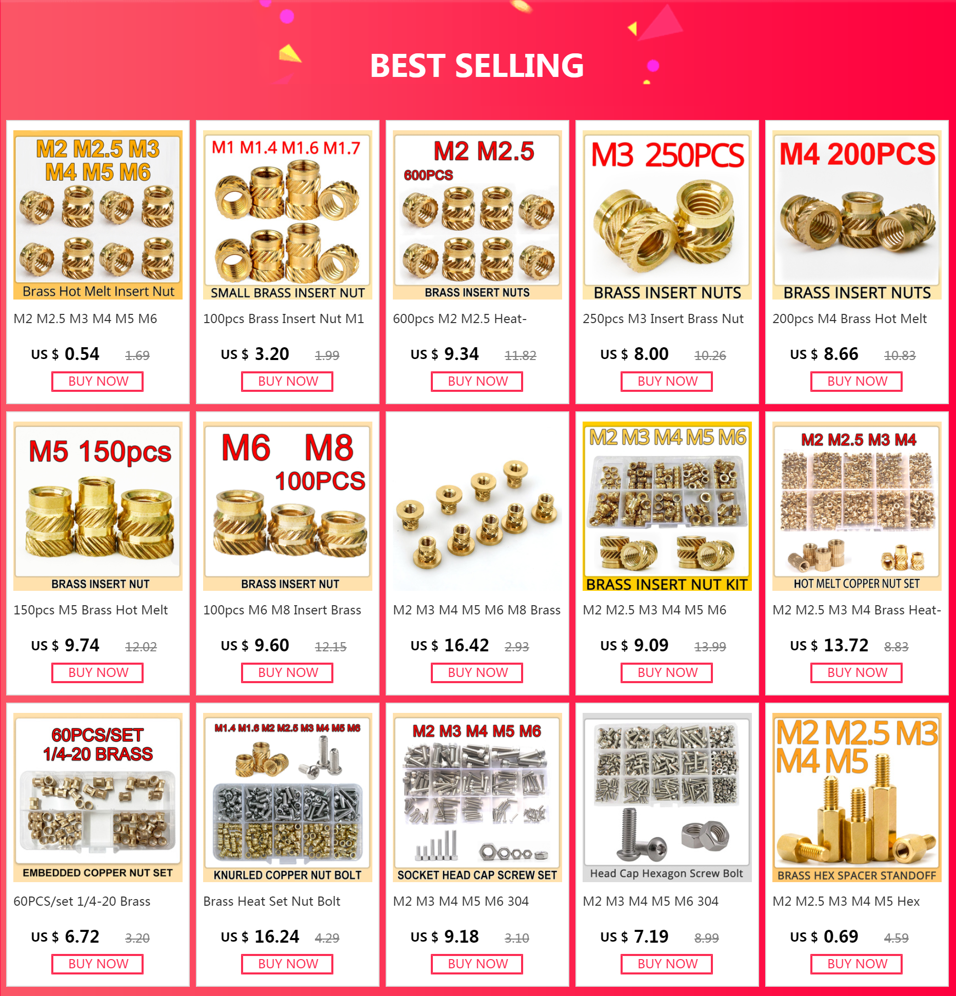 M2 M2.5 M3 M4 M5 M6 M8 Brass Hot Melt Insert Knurled Nut Thread Heat Molding Double Twill Injection Embedment Nut For 3D Printer