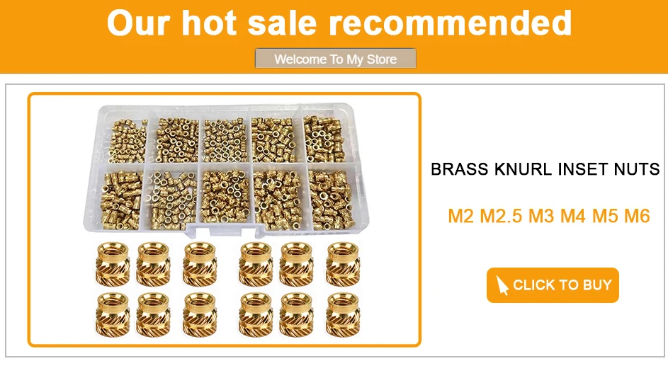 M2 M2.5 M3 M4 M5 M6 M8 Brass Hot Melt Insert Knurled Nut Thread Heat Molding Double Twill Injection Embedment Nut For 3D Printer