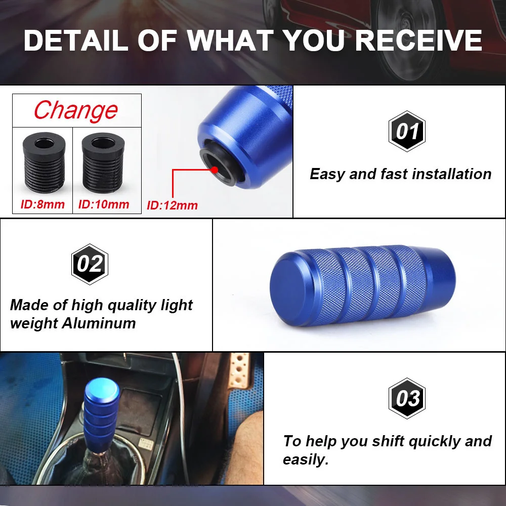 Universal 95mm Non-Slip gear stick Gear Shift Knob M8 M10 M12 Universal Car Manual Transmission Aluminum gear shifter knob