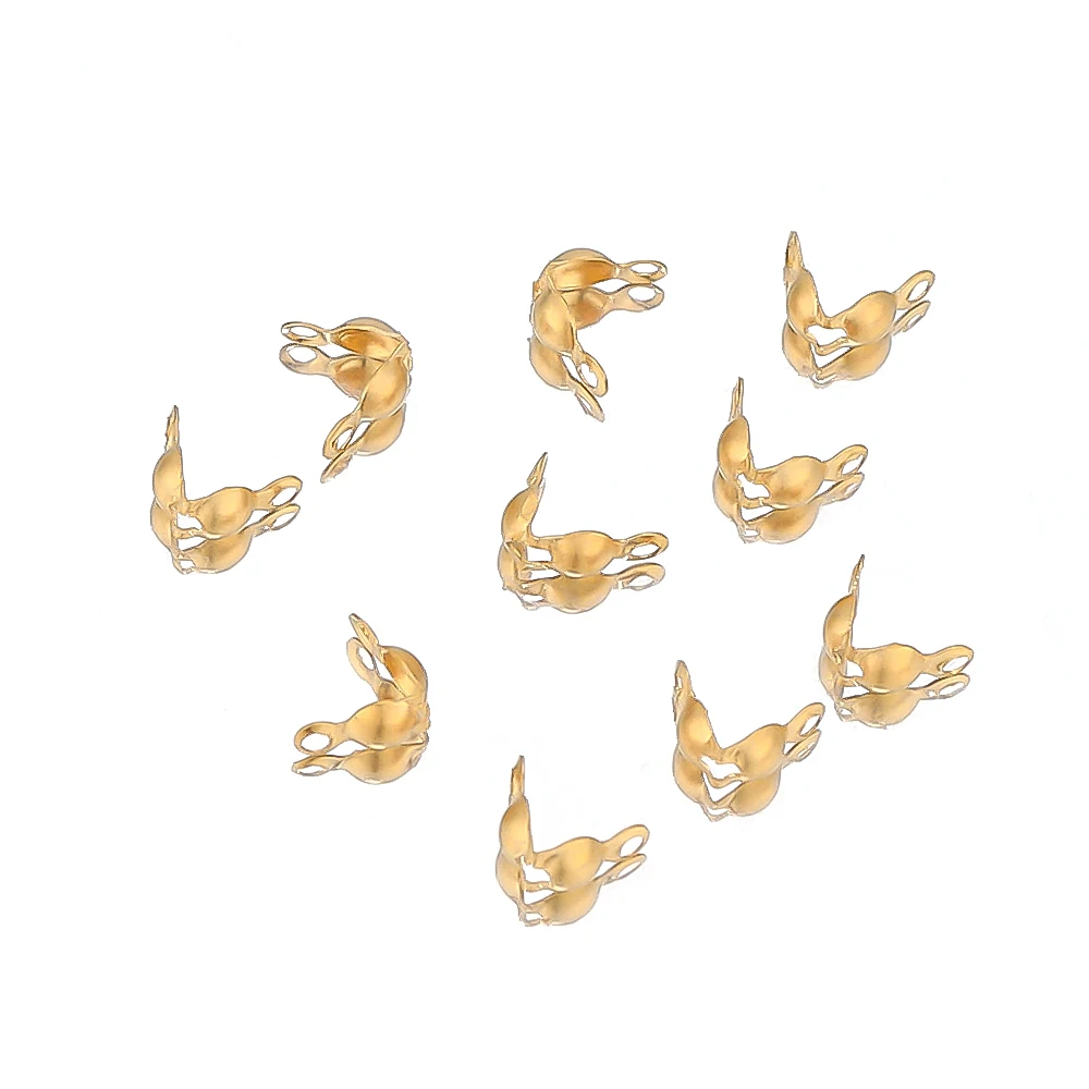 50-100pcs 18k Gold Stainless Steel Ball Chain Calotte Crimps Beads Connector End Clasp DIY Jewelry Necklace Bracelets Supplies