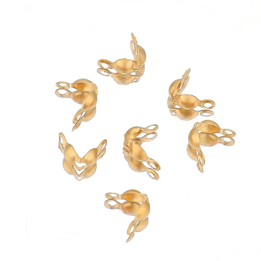 50-100pcs 18k Gold Stainless Steel Ball Chain Calotte Crimps Beads Connector End Clasp DIY Jewelry Necklace Bracelets Supplies